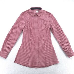 Chick-fil-A Oobe Women Button Down Shirt‎ XS Red Gingham Check Long Sleeve